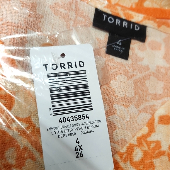❤️NWT VINTAGE TORRID TANK BABYDOLL WASHABLE CRINKLE GAUZE PEACH FLORAL PLUS TEE - Picture 10 of 13